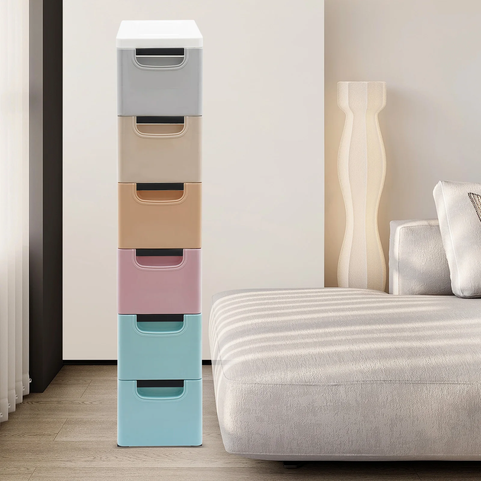 خزانة تخزين ضيقة ذات 6 أدراج، منظم موفر للمساحة للمكتب المنزلي وغرفة النوم والمساحات الصغيرة مع أدراج منزلقة ناعمة