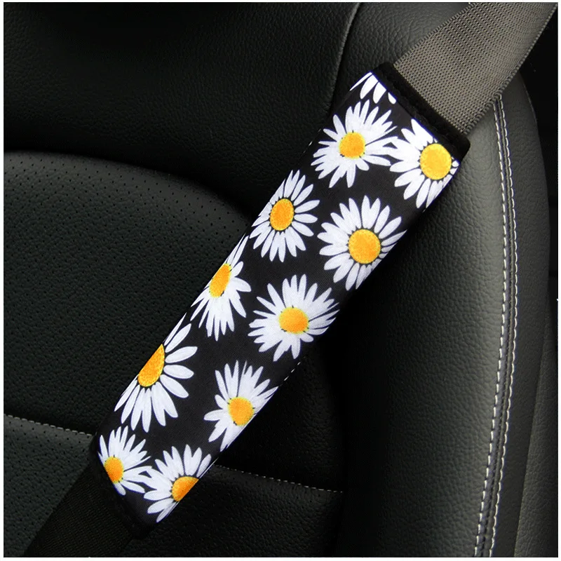 

23cm Car Seat Belt Cover Daisy Sunflower Knitted Fabric Universal Auto Seat Belt Covers Shoulder Protection