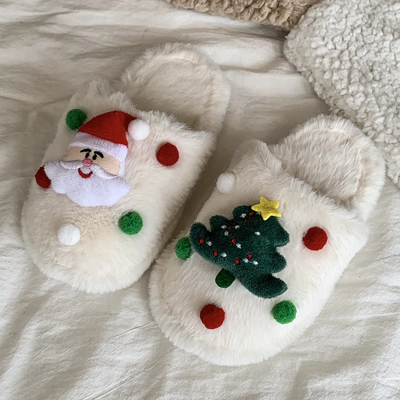 

Детские плюшевые тапочки для девочек и мальчиков, новая зимняя модная нескользящая универсальная рождественская обувь в корейском стиле с мягкой подошвой