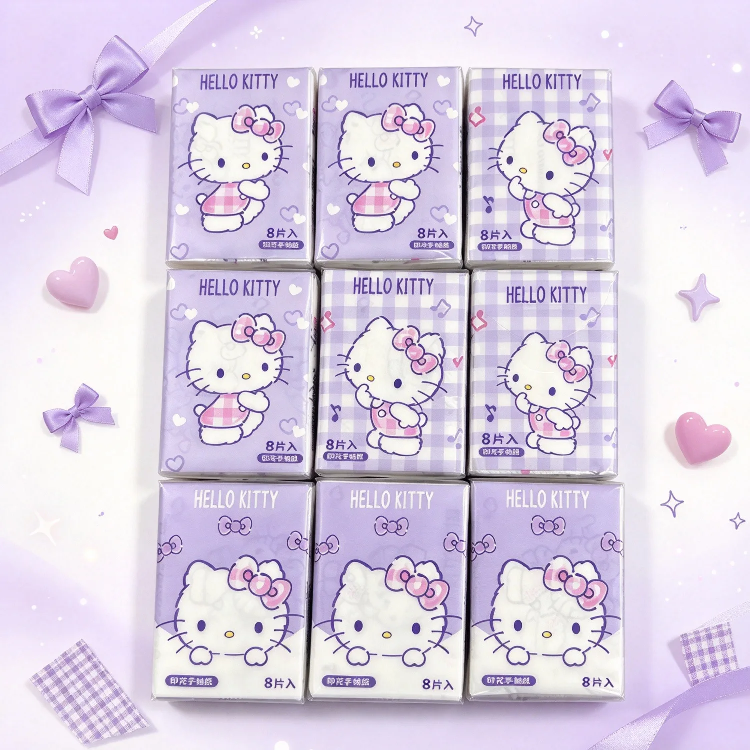 Hello-Kitty-Servietten mit Aufdruck, niedliches Charaktermuster, einzeln verpackt, Papiertücher für unterwegs, zum Essen, für den täglichen Gebrauch, als Geschenk. – Detail 13