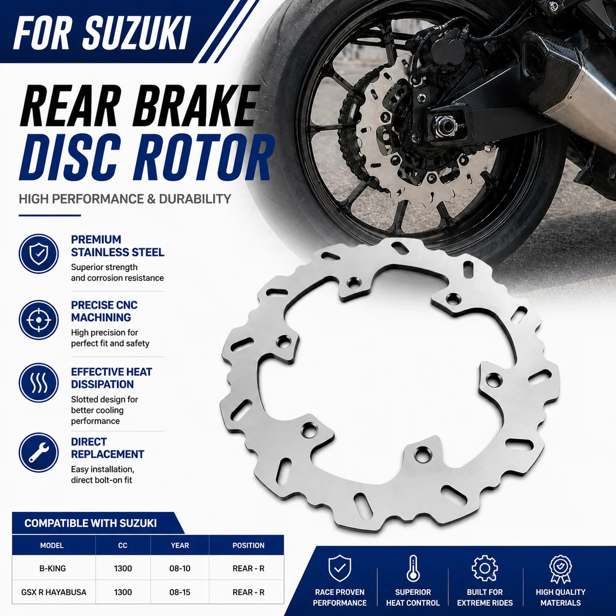 Arashi Disco De Freno Trasero Para Motocicleta, Disco De Freno De Acero Inoxidable Para Suzuki B-King 1300 Gsxr Hayabusa 1300 — -27%, 19.44€ Coupon, from 49.99€ – 27% descuento – €49.99