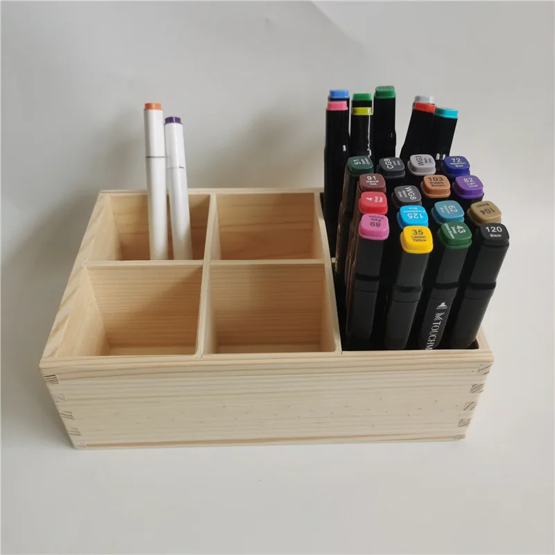 Wooden Marker Pen Storage Box Multi-colors Pen Holder Studio Storage Rack Large-capacity Cosmetic Organizer