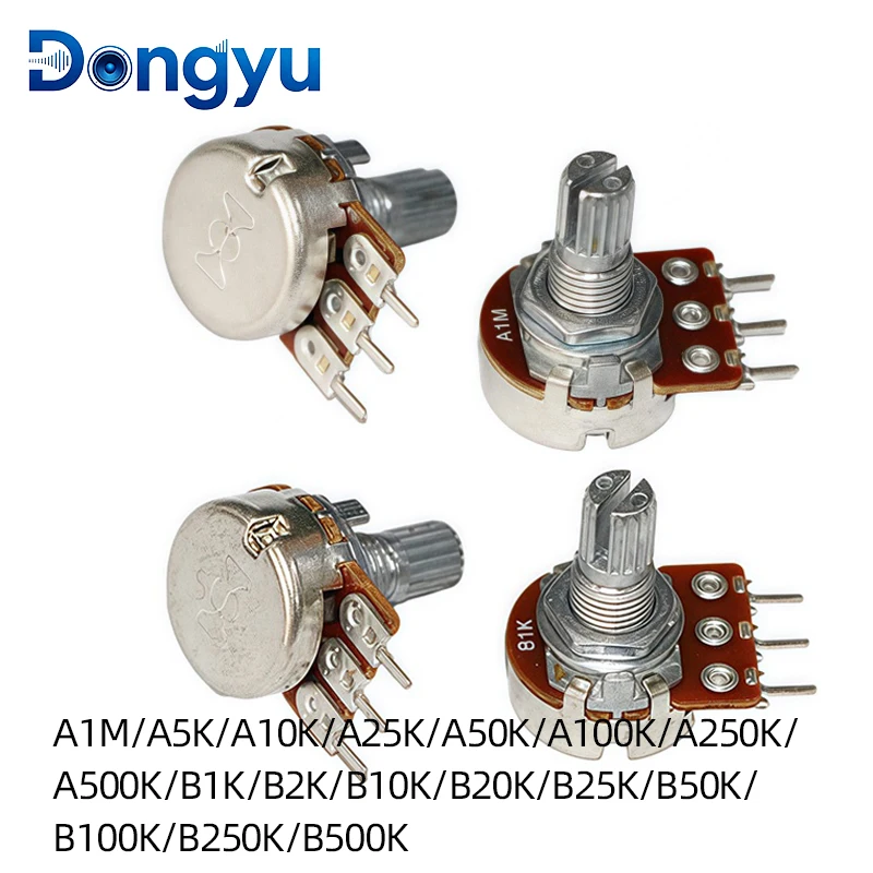 5PCS Single Linked Type 16 3pin Potentiometer A1M B1K 10K 20K 50K 100K 15mm Audio Volume Control Pot Single-unit Potentiometer