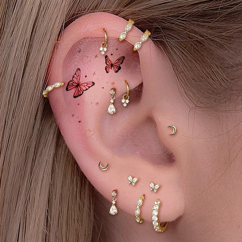 Helix Piercing Vlinder Maan Vrouwen Oorbel Mini Kraakbeen Cz Maan Hoepels Oor Sieraden Daith Piercing Toren Tragus Lichaam Sieraden