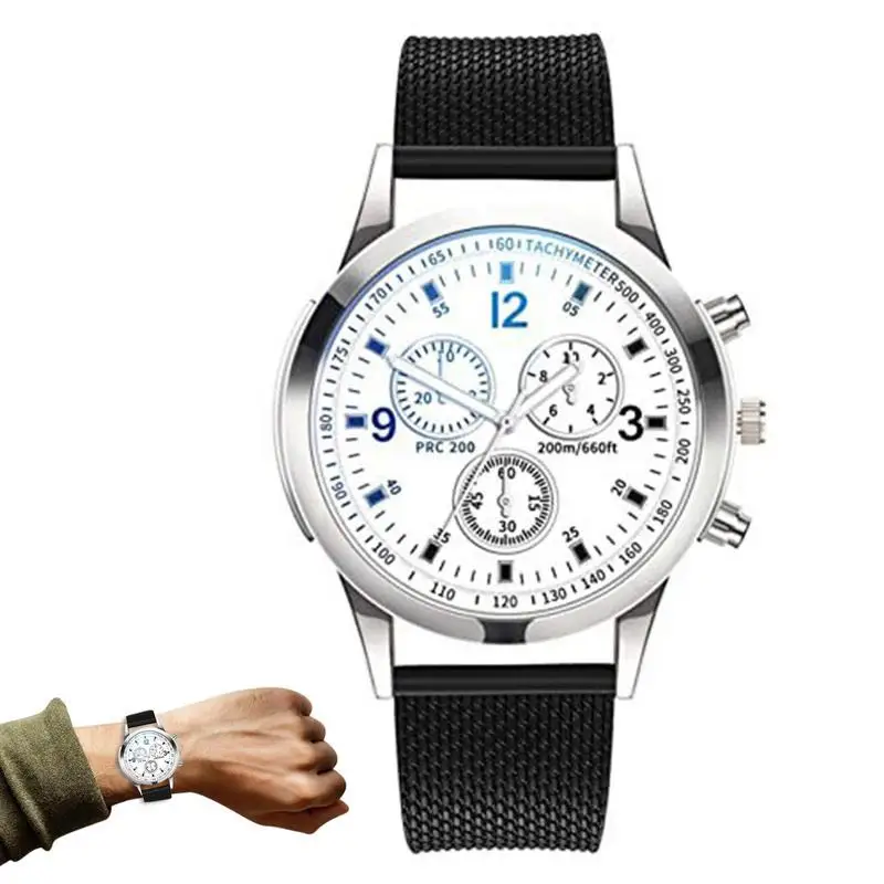 Men's Chronograph Watch Stainless Steel Waterproof Fashion Wrist Watch Men Business Casual Simple Business Stainless Steel Mesh