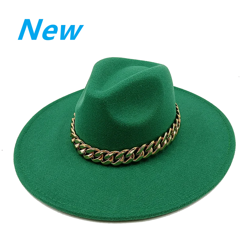 Droplet top fedora hat thickened design dark green wide brimmed hat Panama felt hat men\'s jazz hat women\'s Fedora gorras