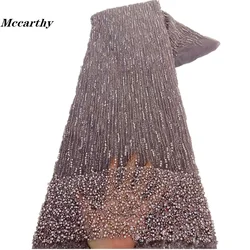 Luxury African Heavy 3D Beaded 2024 High Quality Nigerian Sequins With Pearl Lace French Groom Tulle Fabric For Party Dress Sew