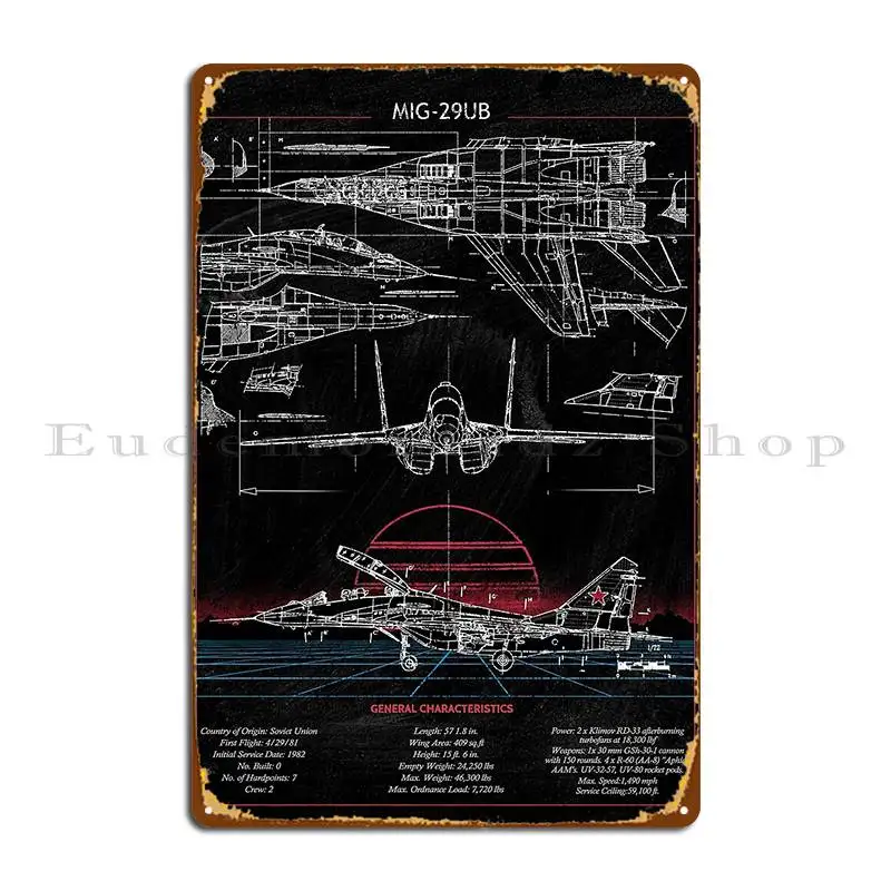 Mig 29 Blueprint Metal Sign Wall Cave Personalized Club Wall Custom Garage Plaques Tin Sign Poster