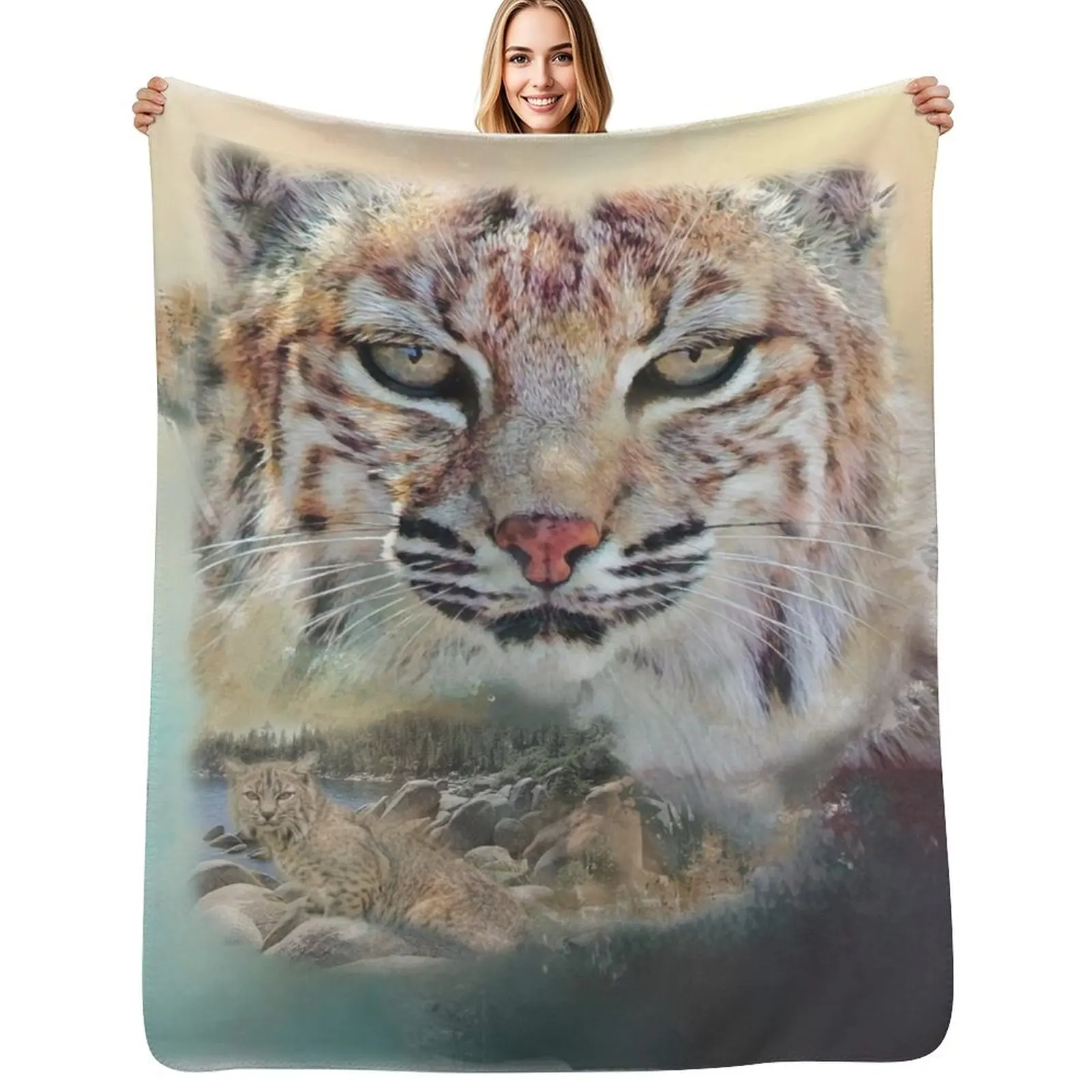 Bobcat Throw Blanket Weighted Flannel Fabric Moving Beautifuls Summer Beddings Vintage Blankets