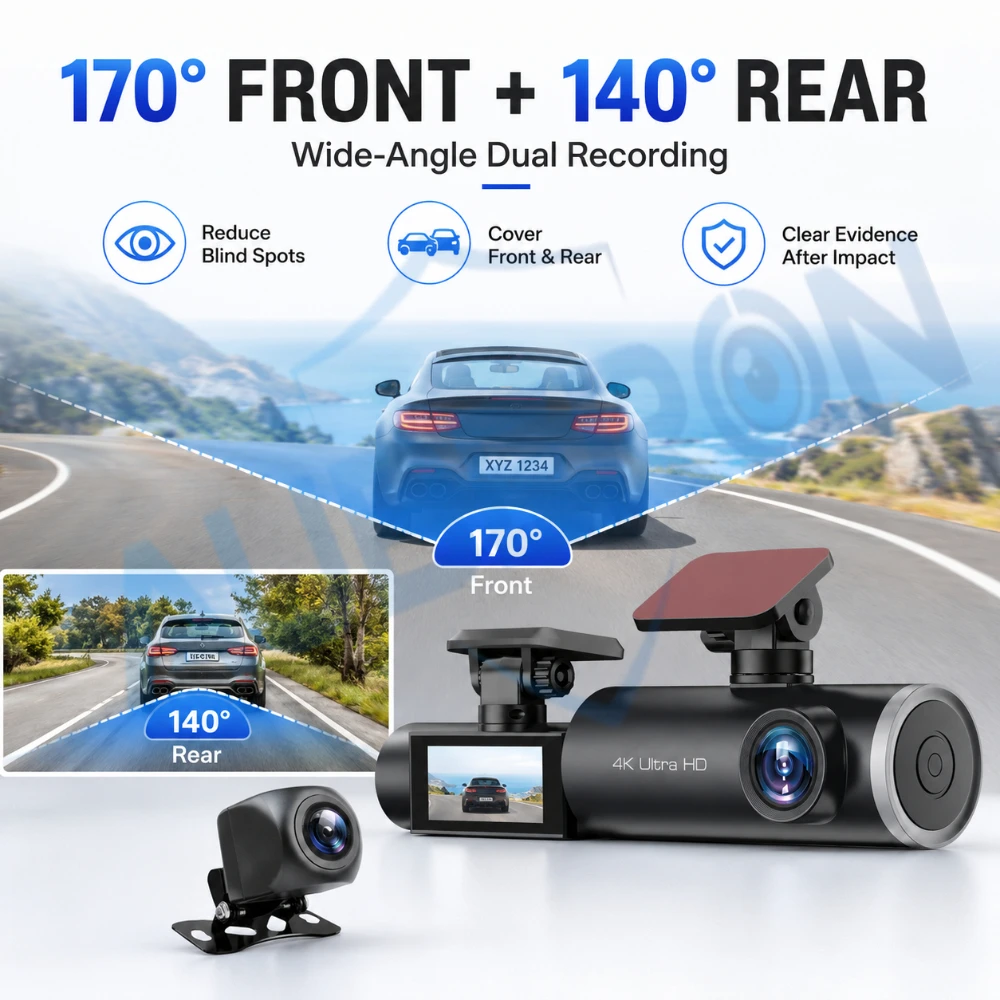 Dash Cam 4K Front Rear 1080P Dual Car DVR WiFi App GPS Optional 170 Wide Angle Night Vision G-Sensor Loop Recording Parking Mode