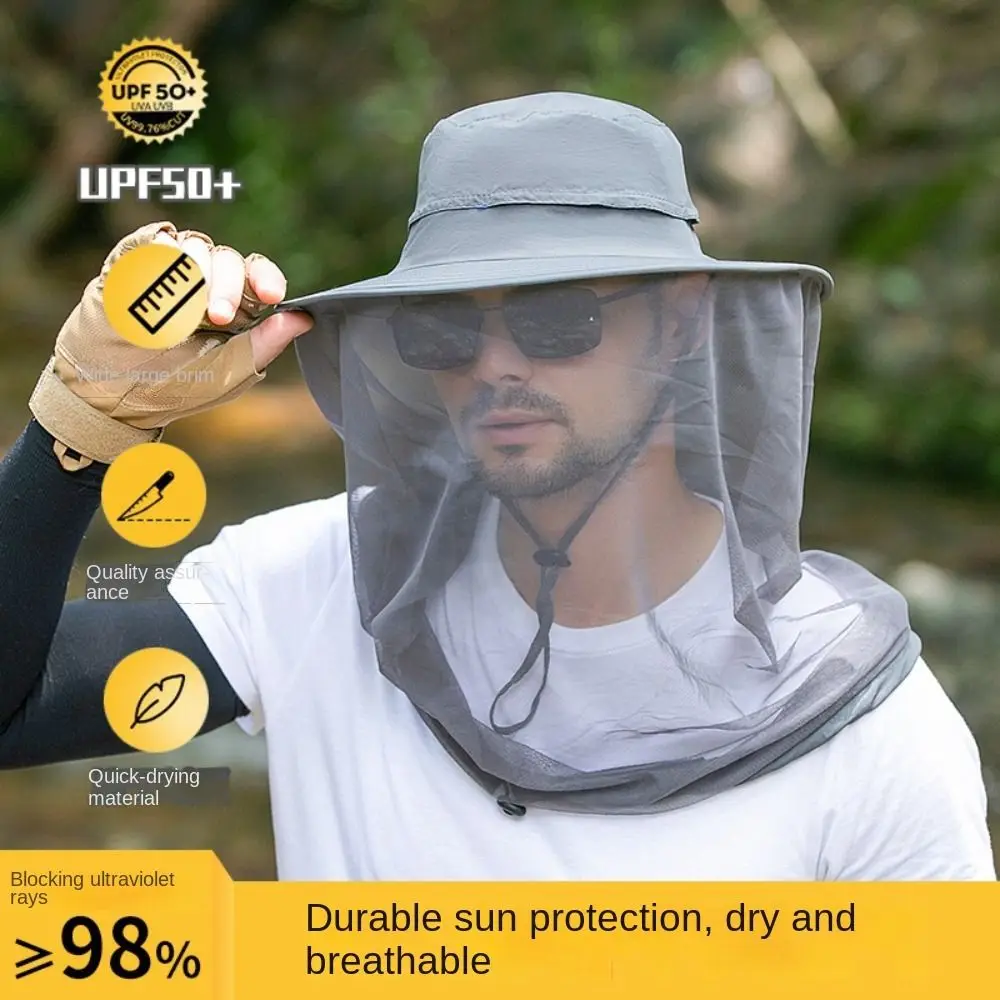 Fashion Quick Drying Mosquito Hat Breathable Face Neck Protection Insect Proof Cap Outdoor Summer Bucket Hat Men Women