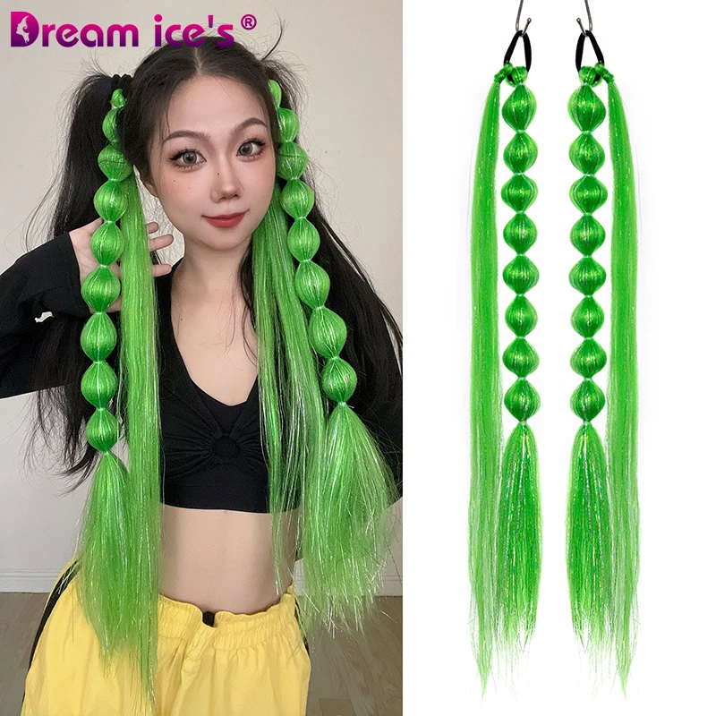 24inch Synthetic Ponytail Extensions Bubbles Hair Long Straight Hair Tail Hair Extensions Wrap Rubber Band Fake Hair Horse tail