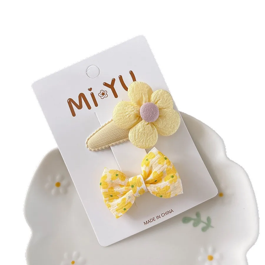 

Милая ткань, молочно-желтый универсальный бант, детский пресс-зажим для девочек, челка с цветком, заколка BB, заколка для волос для девочек, аксессуары для волос