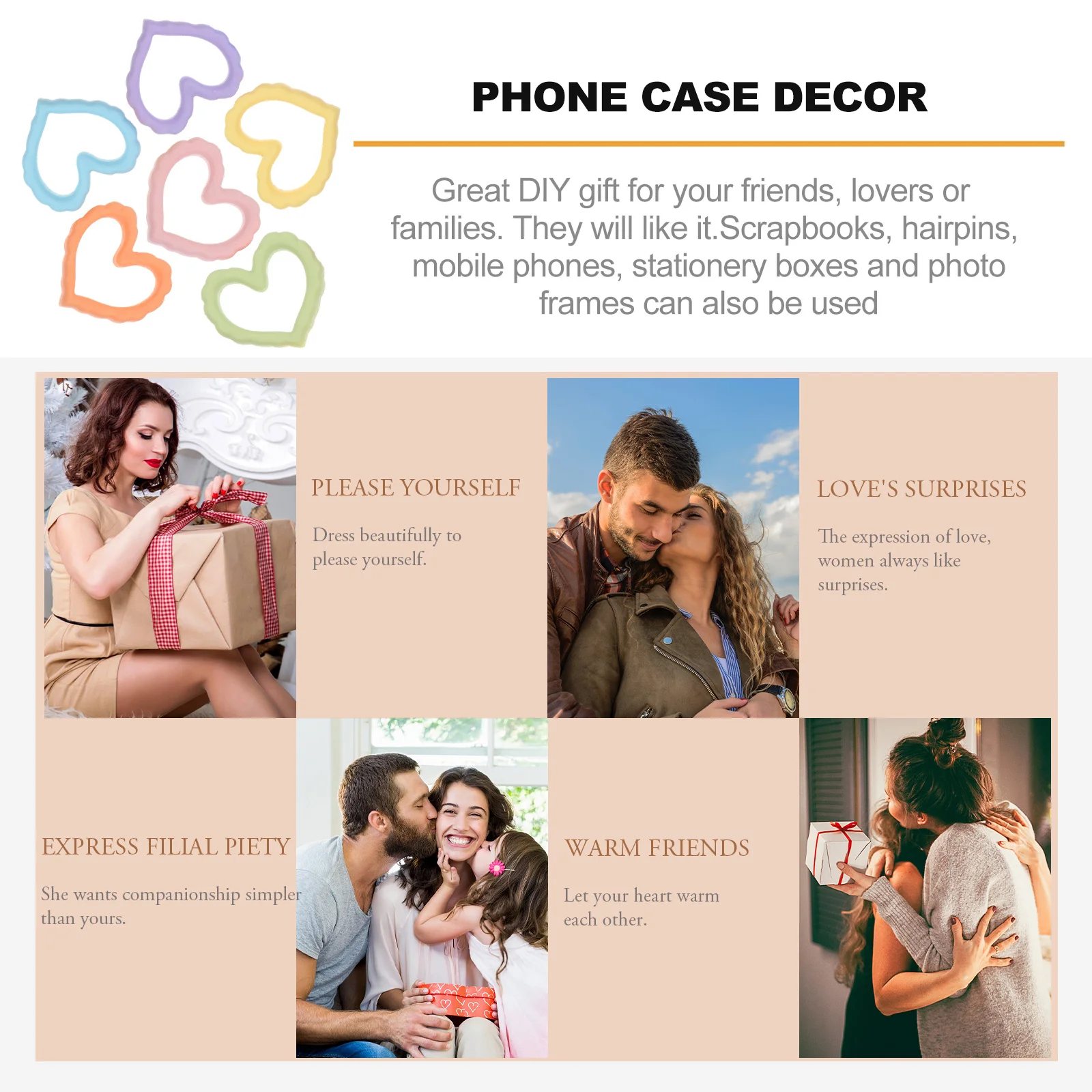 25Pcs Hallow Out Heart Charm DIY Craft Accessories Plastic Ornaments for Phone Case Decor Scrapbook Home Party Decoration