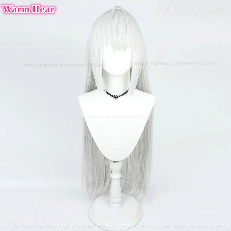 80cm Long Shirasu Azusa Synthetic Anime Silver White Straight Hair Cosplay Anime Wig Heat Resistant Fibre Party Wigs + A Wig Cap