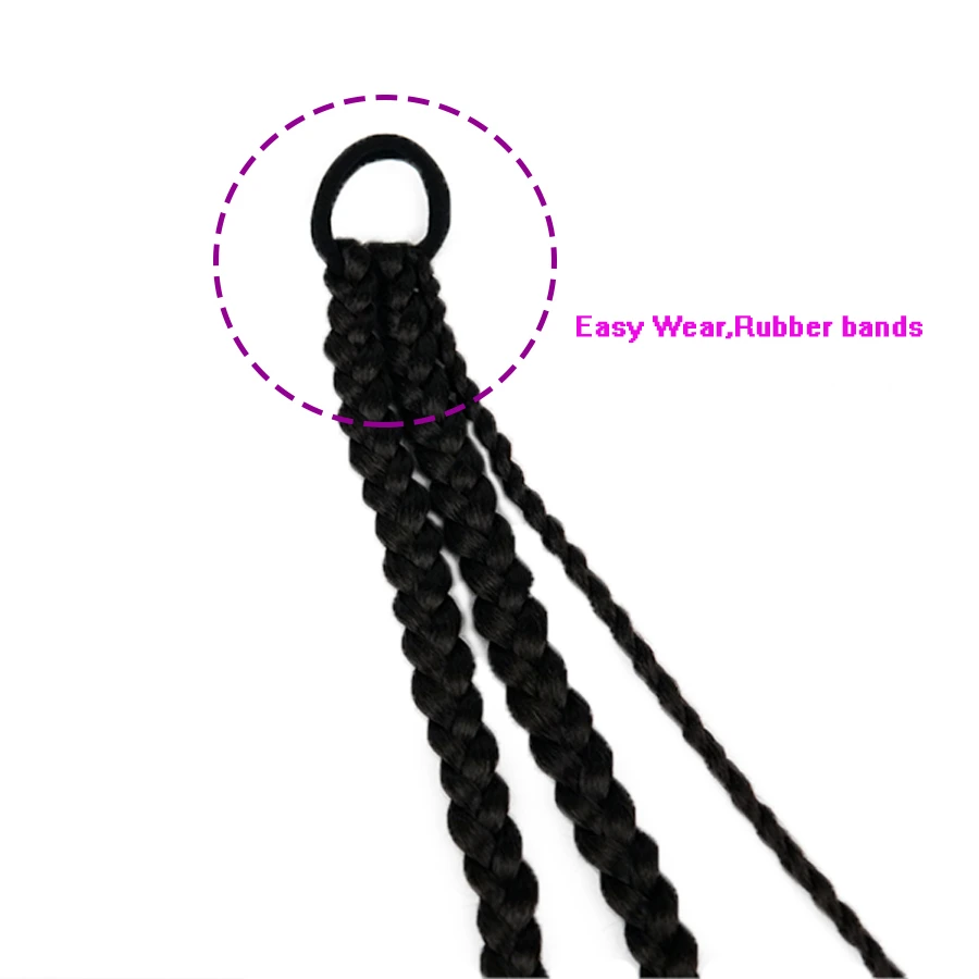 Synthetic Boxing Braids Strap Chignon Tail With Rubber Band Hair Ring 16 Inch Small Crochet Braid Hair Ponytail Extensions Black