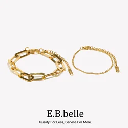E.B.belle Waterproof  Stainless Steel Melsh Rope Paper Clip Link Figaro Waterwave Chain Gold Plated Bracelets Set Jewelry