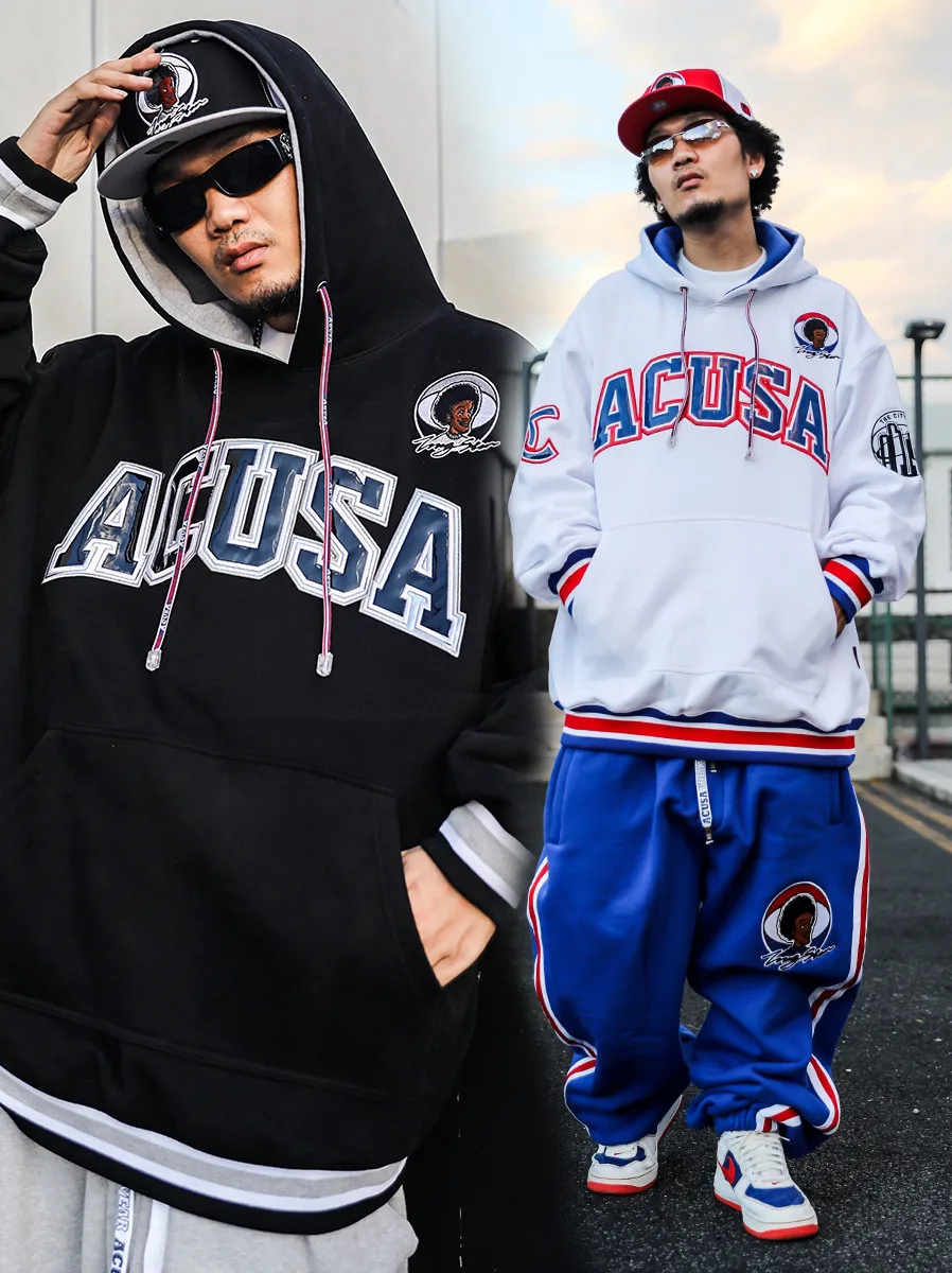 

Толстовка ACUSA Fce с подкладкой, вышитой нашивкой с буквами, кожаными элементами, в стиле хип-хоп, оверсайз, свободного кроя, уличная одежда для мужчин