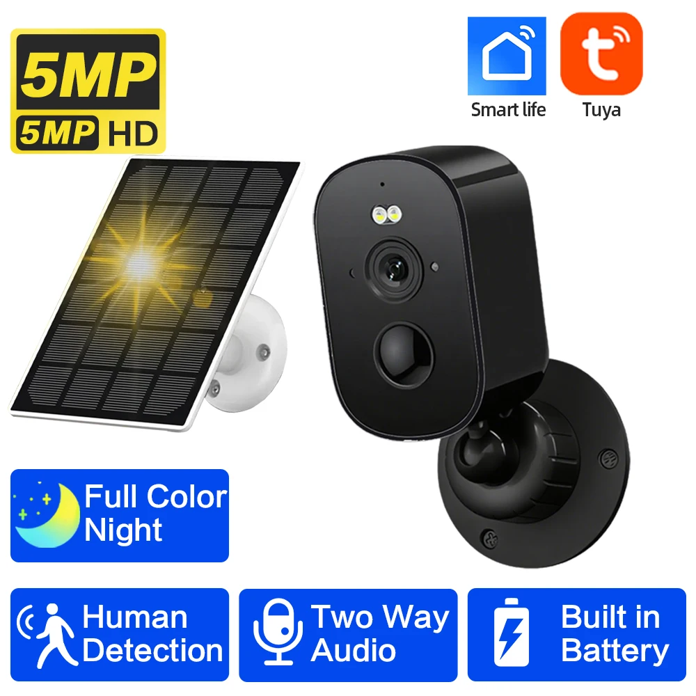 

Tuya солнечная Wi-Fi батарея IP-камера 5MP уличная 2-сторонняя аудиосистема Smart Life CCTV беспроводная перезаряжаемая камера видеонаблюдения P2P