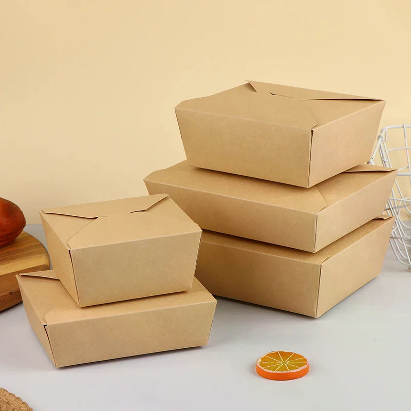 

10 шт. одноразовая коробка для фаст-фуда, утолщенная крафт-бумага, складная упаковочная коробка, бенто, торт, мясо на гриле, салат, контейнер для еды для отдыха