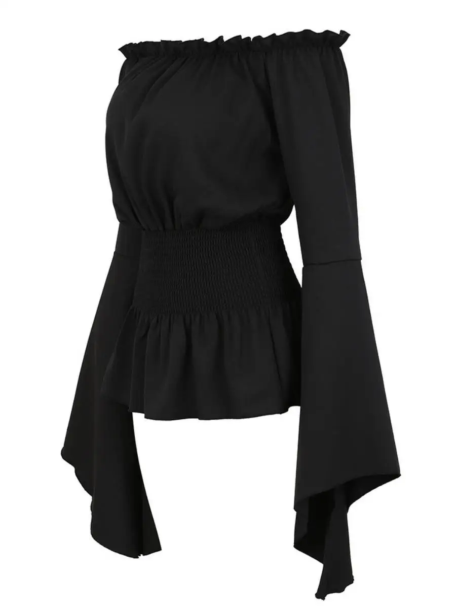 Court Sle couleur Pure irt une épaule longue Sve taille couchée femmes Faionable classique période dames Blouse