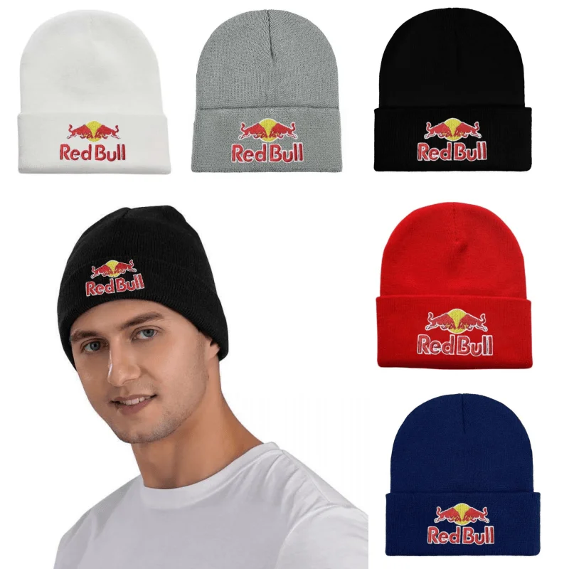Gorro de punto Red Bull opcional multicolor, gorro cálido, gorro de orina de invierno Red Bull, gorro sin ala unisex, gorro tejido sin ala para invierno
