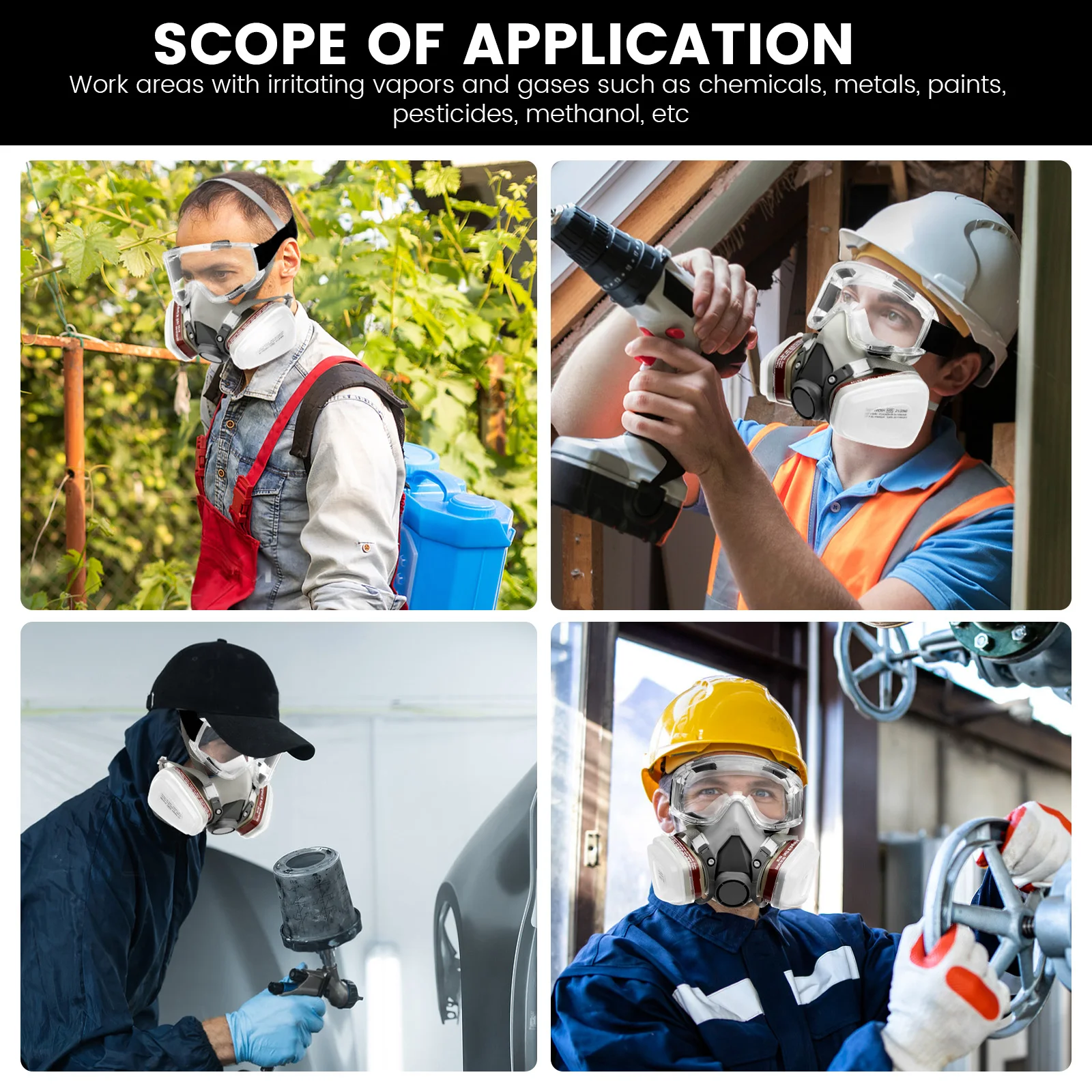 呼吸用マスク ハーフフェイスピース ガスマスク 安全メガネ付き 再利用可能 尘化学物質に対するプロフェッショナルな呼吸保護