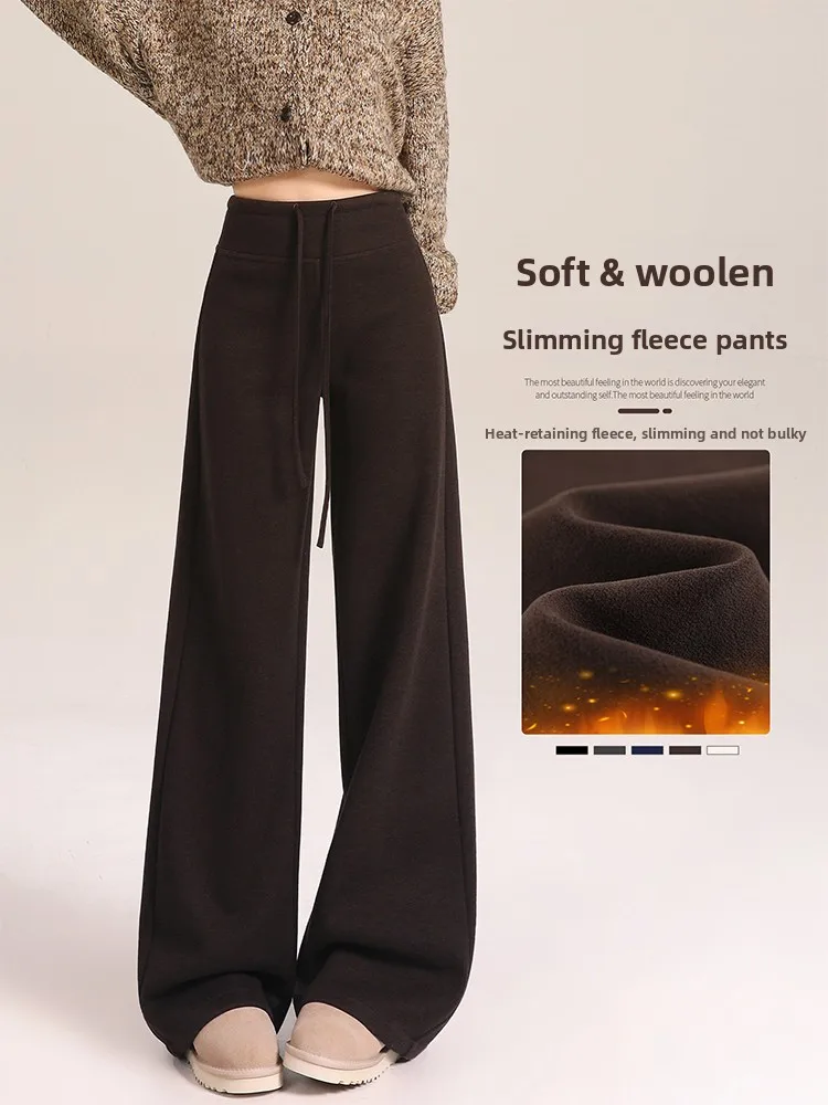 

Осенне-зимние утепленные брюки из ацетатной шерсти с флисовой подкладкой, прямые, широкие, для йоги, повседневные, с высокой талией и эластичным поясом