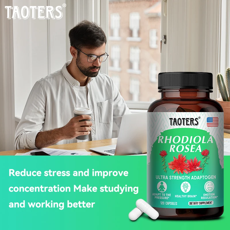 Taoters Capsule di integratore naturale di Rhodiola Rosea-1000 mg, con foglia di ginkgo, migliorano l'energia pura, supporto per il cervello e l'umore - Non OGM