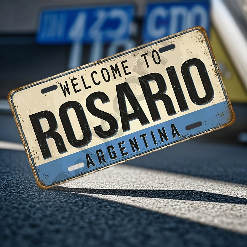 Vintage Blue and White Design Welcome to Rosario Argentine Wall Art Metal Plaque, Cafes, Bar Decorations - Unique Gift Ideas