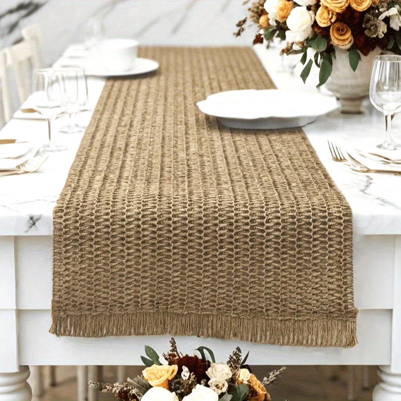 1PCS Light Luxury Vintage Style Woven Straw Placemat Heat Resistant Non-Slip Dining Desk Mat for Desktop Table Blended Fabric