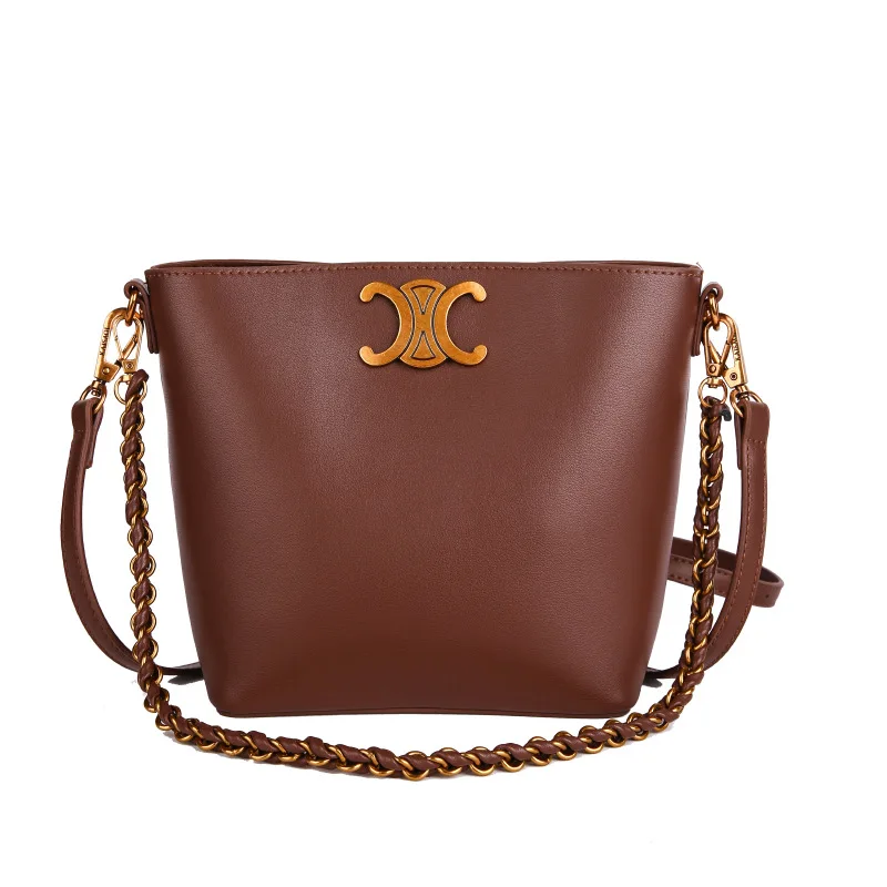 2025 جديد! حقيبة دلو فاخرة من جلد البقر - حقيبة كتف مائلة محمولة بتصميم إبزيم أنيق