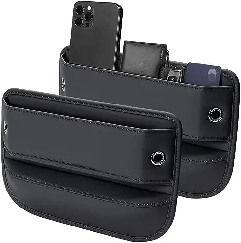 

Premium Leather Car Seat Gap Filler Organizer for 0.2”-1.2” Gaps – Black 2-Pack