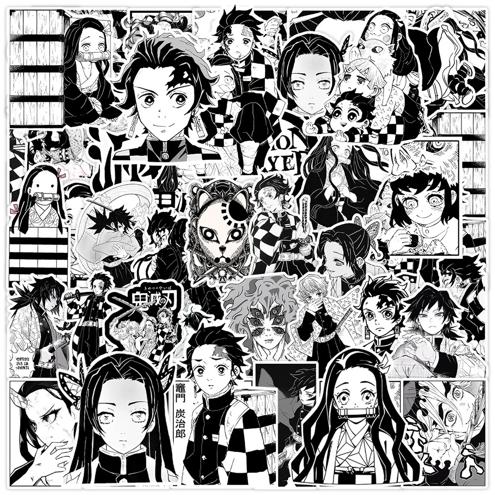 10/30/50pcs Cartoon Demon Slayer Stickers Black White Anime Decals DIY Skateboard Water Bottle Journal Cool Graffiti Sticker