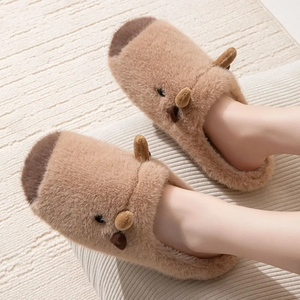 Fashion Anti Slip Capybara Plush Slippers Closed Toe Kawaii Cute Furry Capybara Slippers Cartoon Silent Couple Slippers Bedroom