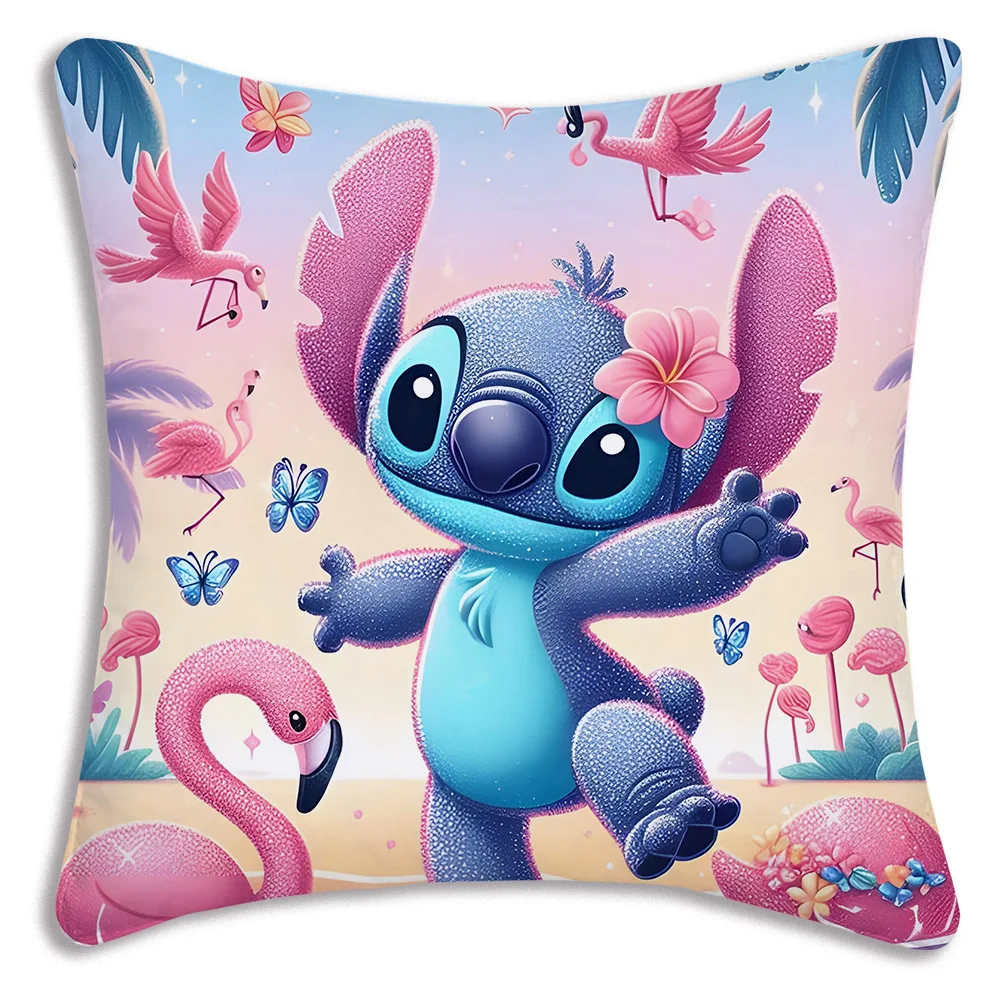 Anime cute Stitch Disneys Pillow Covers Cartoon Sofa Decorative Home Double-sided Printing Short Plush Cute Cushion Cover