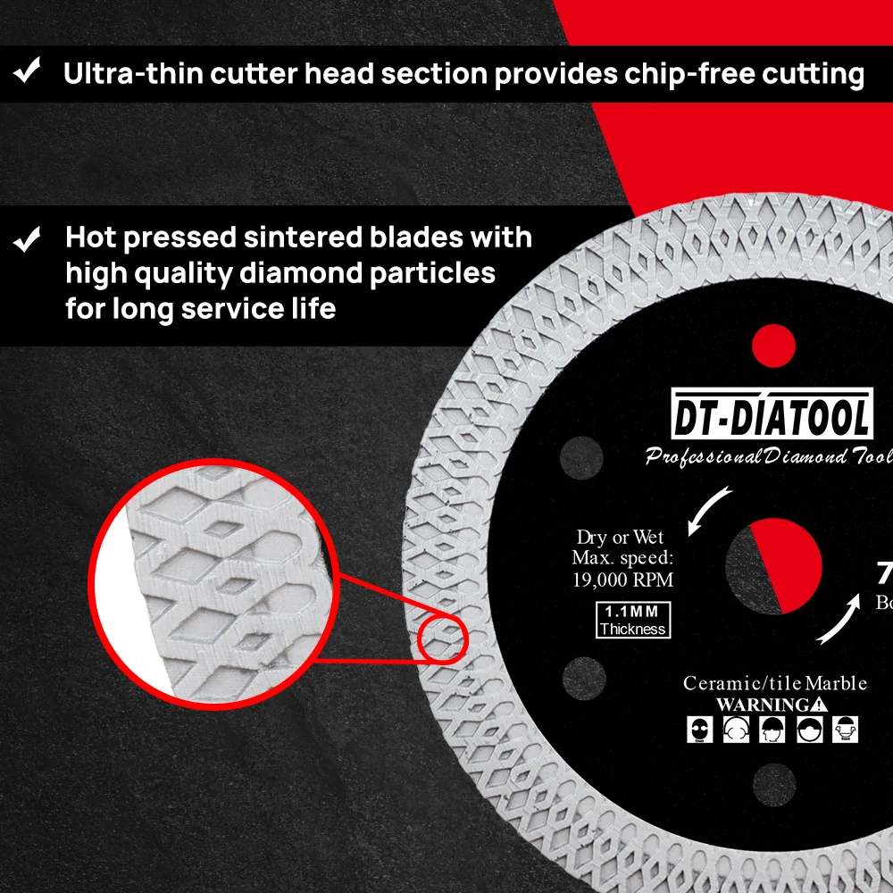 DT-Dialtool 3inch 75mm Diamond Cutting Disc Tile Cutter Marble Tile Ceramic Porcelain Cut Saw Blade Bore10mm Mini Saw Plate