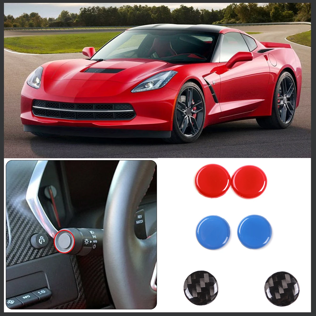 

2Pcs ABS Red/Blue for Chevrolet Corvette C7 2014-2019 Car Headlight Switch Wiper Lever Knob Cover Trim Stickers Auto Accessories