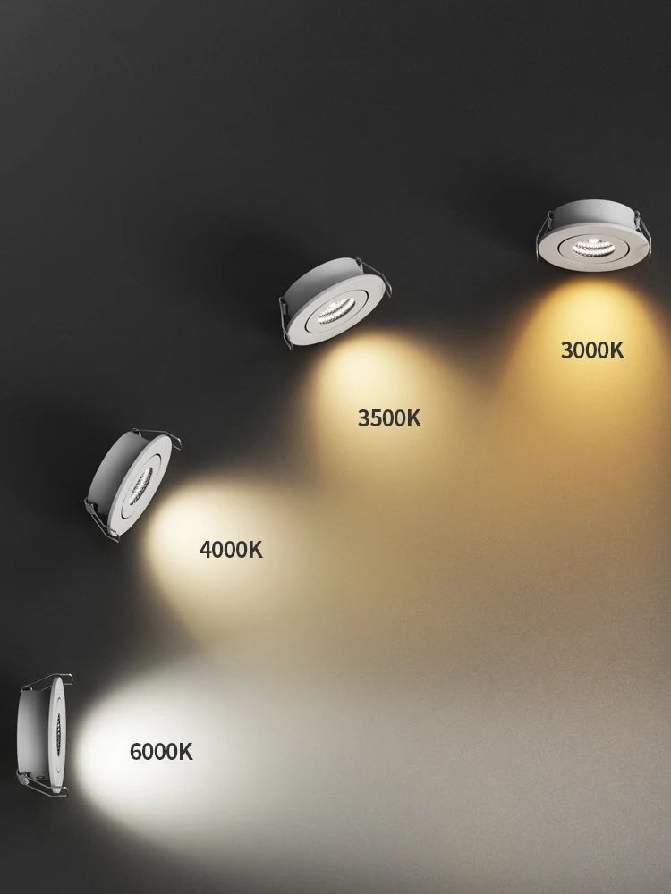 LED COB 스포트라이트 3W 5W LED 통 매입형 천장 조명 조정 가능한 조명 각도 Ra≥95 초박형 컴팩트 램프 본체