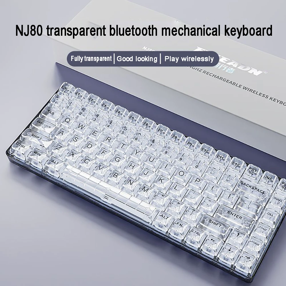 Keyboard NJ80 Transparent Ice Block Wireless Mechanical Bluetooth Wireless 2.4G Mechanical Keyboard for PC Hotswap RGB Backlit