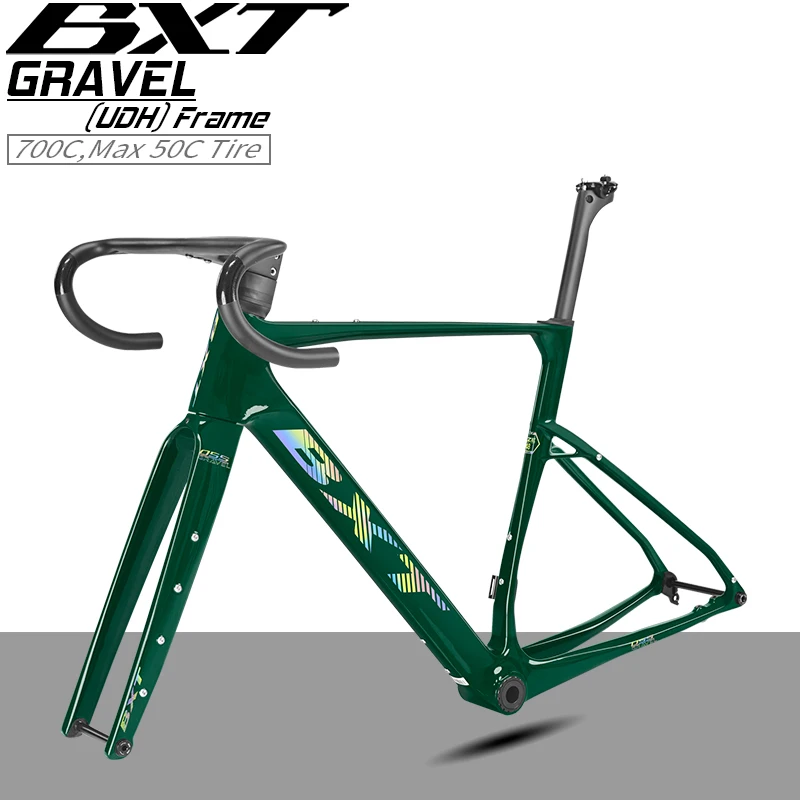 

BXT 2026 700C Carbon Fiber Gravel Bike Frame model-055 Road/MTB Bicycle Frame Fork Fit Flat Mount Disc Brake 140mm Frame