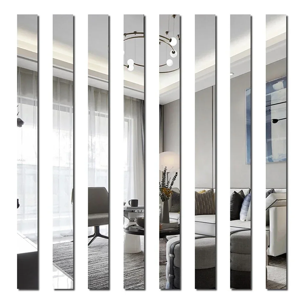 10/20pcs Acrylic Strip Mirror Wall Stickers Living Room TV Back Drop DIY Art Wall Decor 3D Lines Wall Stickers Home Decoration