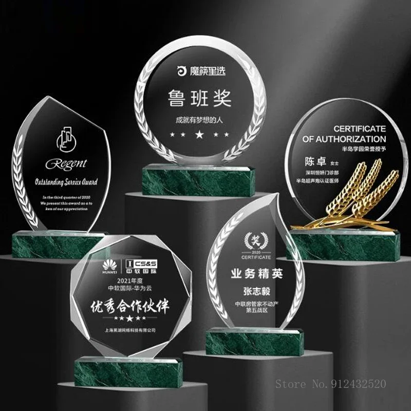 Custom-made Marble Crystal Trophy, Creative High-end Honor Souvenir, Home Decor Award, Lettering Geometric Shape Medal, 1Pc