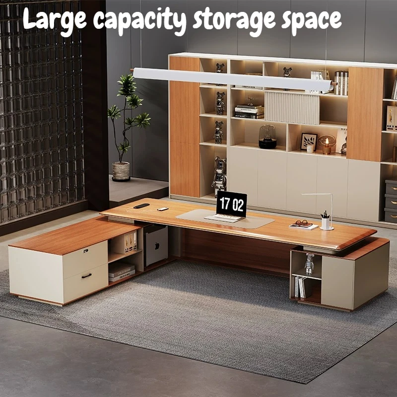 Modern L-Shaped Executive Desk Large Boss Office Table Luxury Manager Desk With Side Cabinet Wooden Workstation Office Furniture