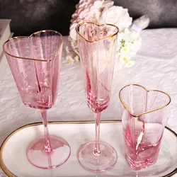 Pink Hammered Phnom Penh Red Wine Glasses Heart-shaped Barware Set Champagne Glasses Juice Glass Mug Goblets