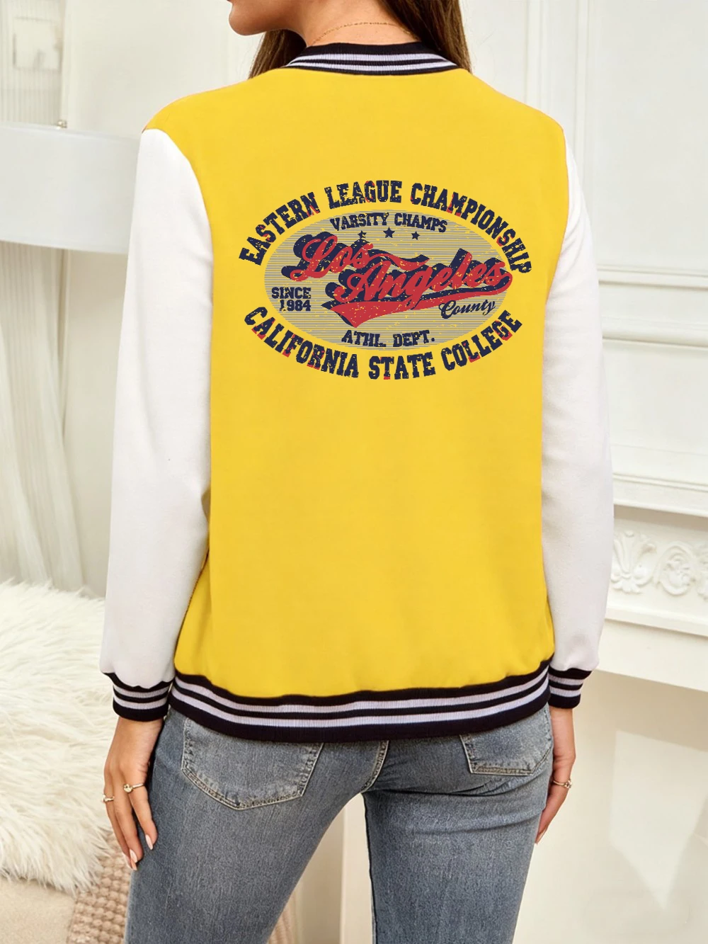 

Los Angeles California State Letter Printed Coats Womens Cotton Loose Baseball Jersey Basics Pocket Jackets Winter Warm Clothes