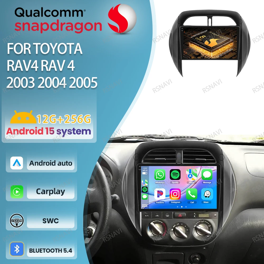 

Автомобильный радиоприемник Android 15 для Toyota RAV4 RAV 4 2003 2004 2005, навигация DSP QLED Qualcomm 5G WIFI BT, головное устройство 4G LTE, мультимедиа