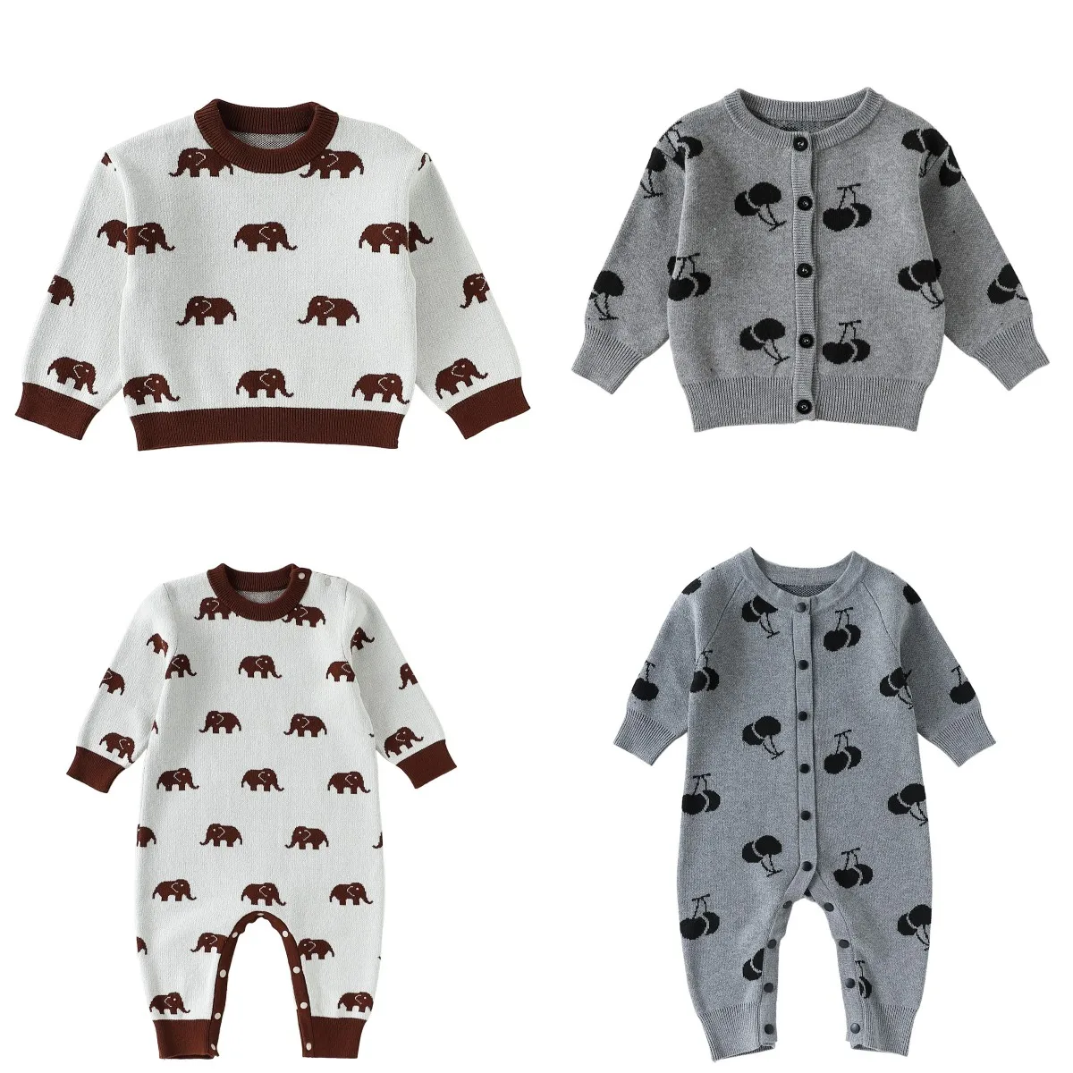

Новая осенняя одежда для маленьких мальчиков и девочек, милый вязаный комбинезон с принтом для младенцев, свитер