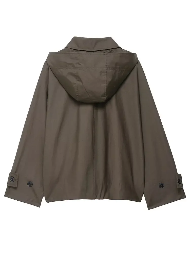 سترات نسائية كاجوال بغطاء للرأس مقاومة للماء للربيع والخريف بأكمام طويلة ملابس خارجية للسيدات في الشارع معاطف عصرية بأزرار جانبية