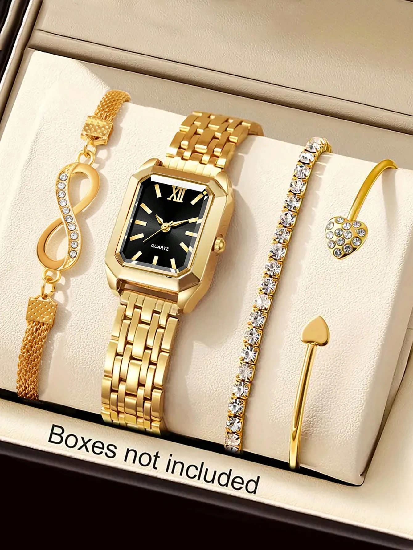 A lady's compact quartz watch and an inlaid bracelet set, suitable as a holiday gift, without the box.